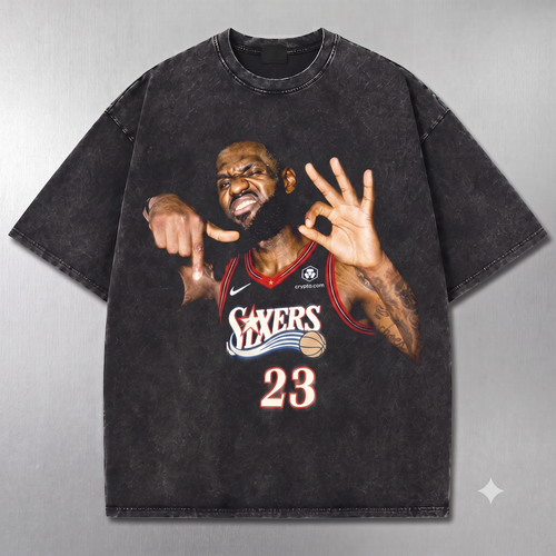 LeBron James #23 Philadelphia 76ers Vintage Wash Graphic T-Shirt