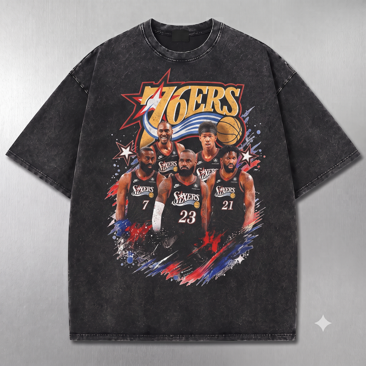 Philadelphia 76ers LeBron James #23 Vintage Washed Basketball T-Shirt