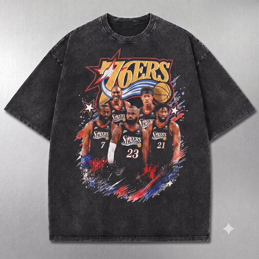 Philadelphia 76ers LeBron James #23 Vintage Washed Basketball T-Shirt