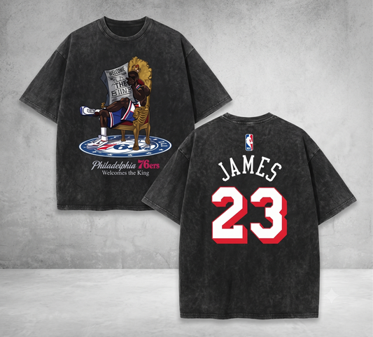 Philadelphia 76ers LeBron James #23 Vintage Washed Basketball T-Shirt