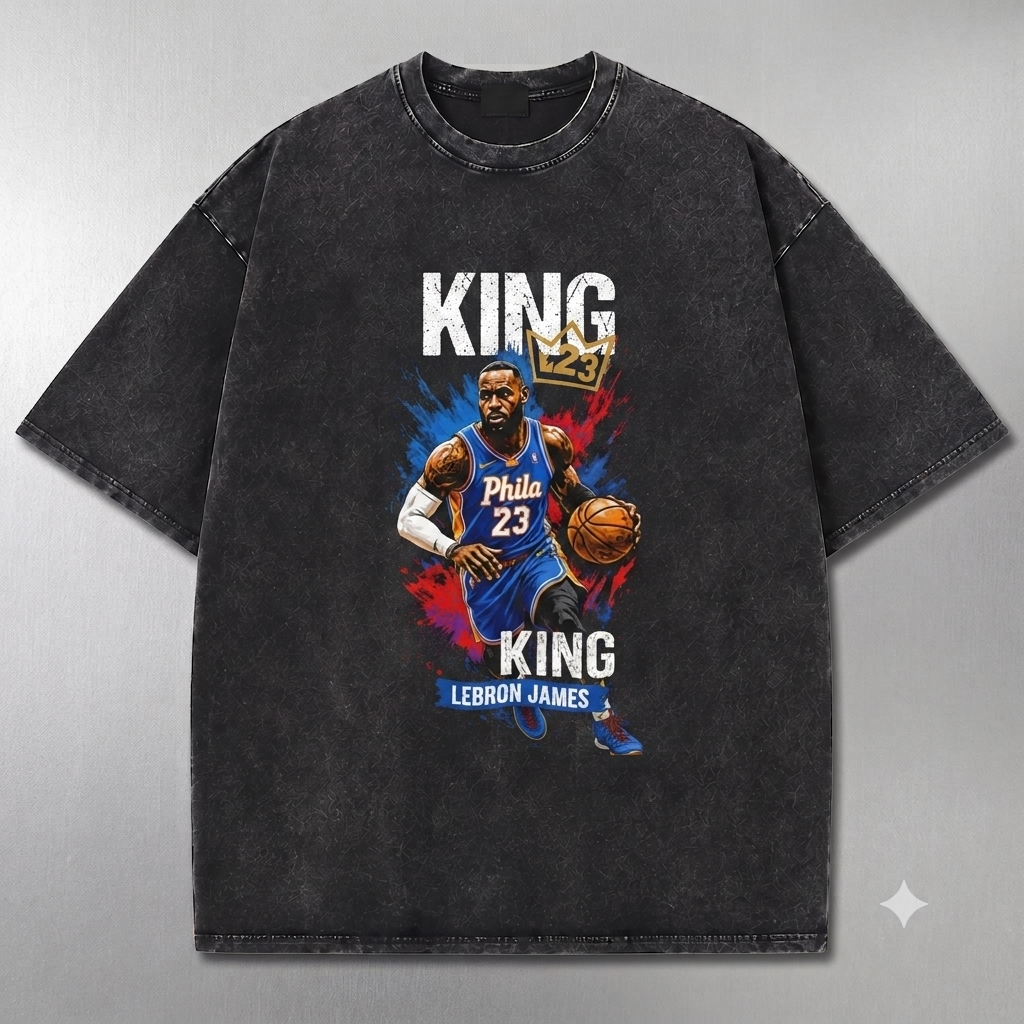 Philadelphia 76ers LeBron James 23 Acid Wash Basketball Tee