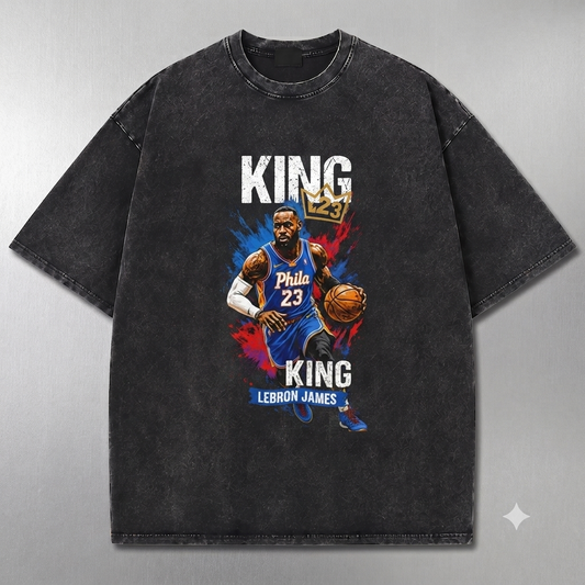 Philadelphia 76ers LeBron James 23 Acid Wash Basketball Tee